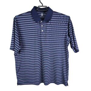 Mens Blue Pink Striped PGA Tour Golf Polo Shirt 1/4 Button Short Sleeve Size XXL
